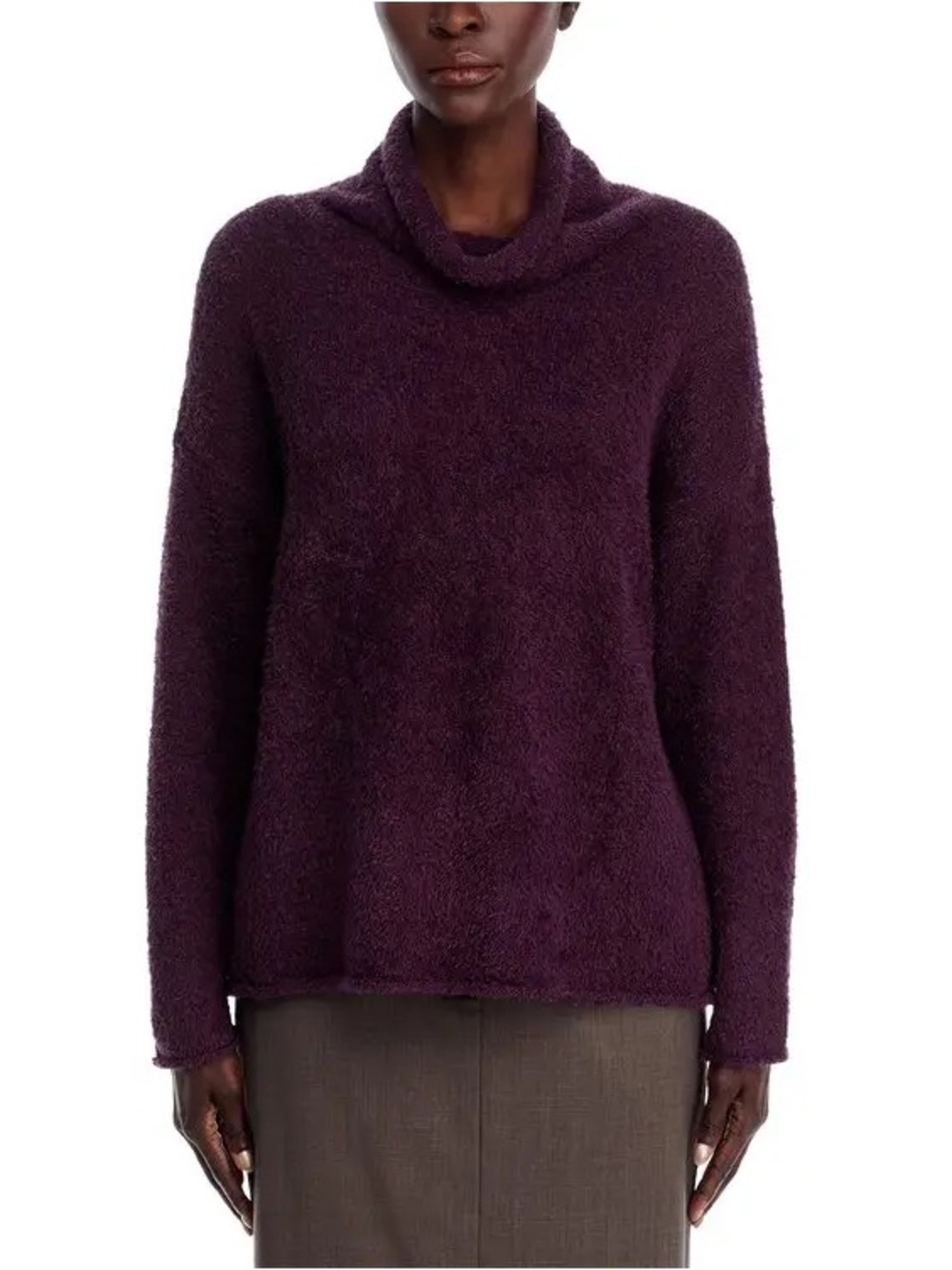 Eileen Fisher Plush Cowl-Neck Sweater in Deep Plum